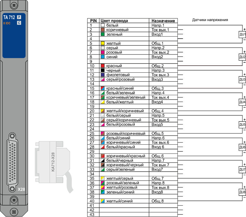 TA 712 8 IDC датчики напряжения Схема подключения